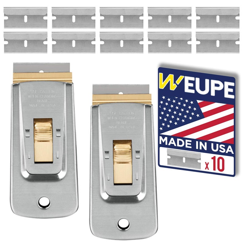 WEUPE Razor Blade Scraper Tools (Set of 2), Window Scraper, Glass Cooktop Scraper & Paint Scraper, Car Decal, Sticker and Glue Remover Razor Holder with 10 Replaceable Single Edge Blades - Image 1